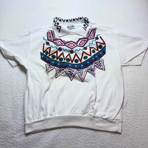 Blair womens shirt large Aztec Print Polo Shirt Short Sleeve Collared Top‎